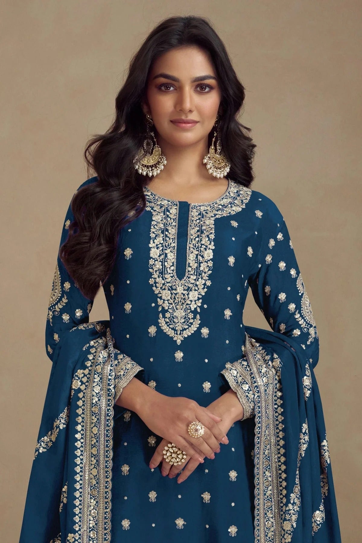 Teal Colour Semi Stitched Silk Palazzo Pant Suit SM1140361 A