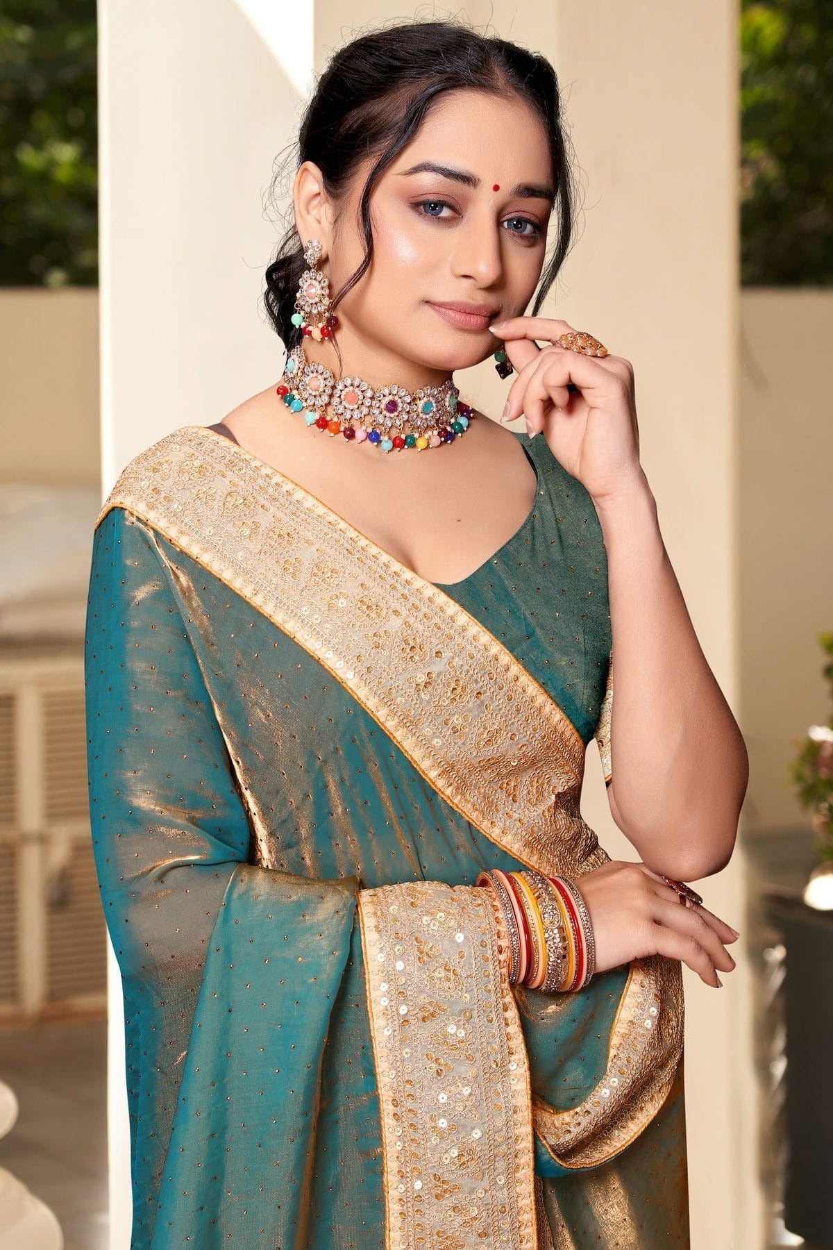 Teal Colour Silk Designer Saree LC1121694 A