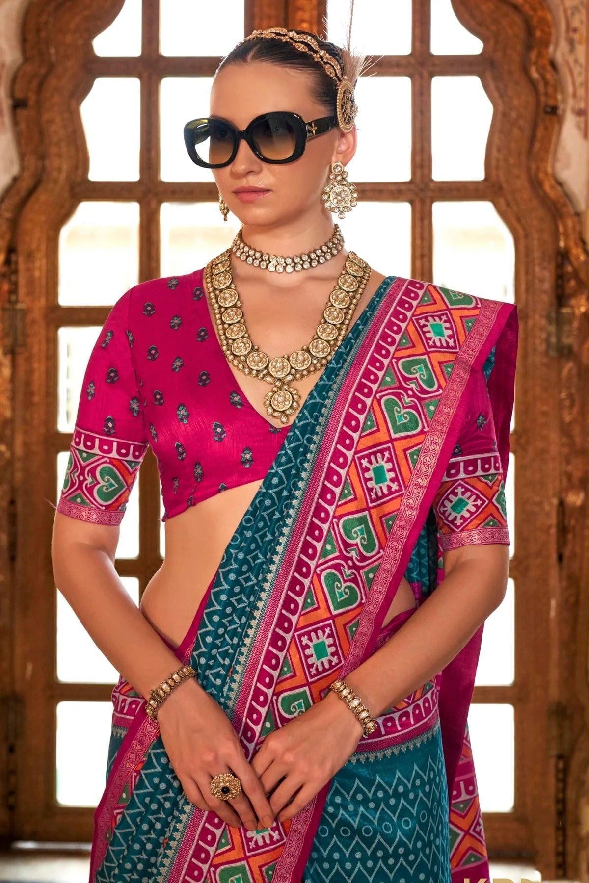 Teal Colour Silk Patola Print Saree SD1290048 A