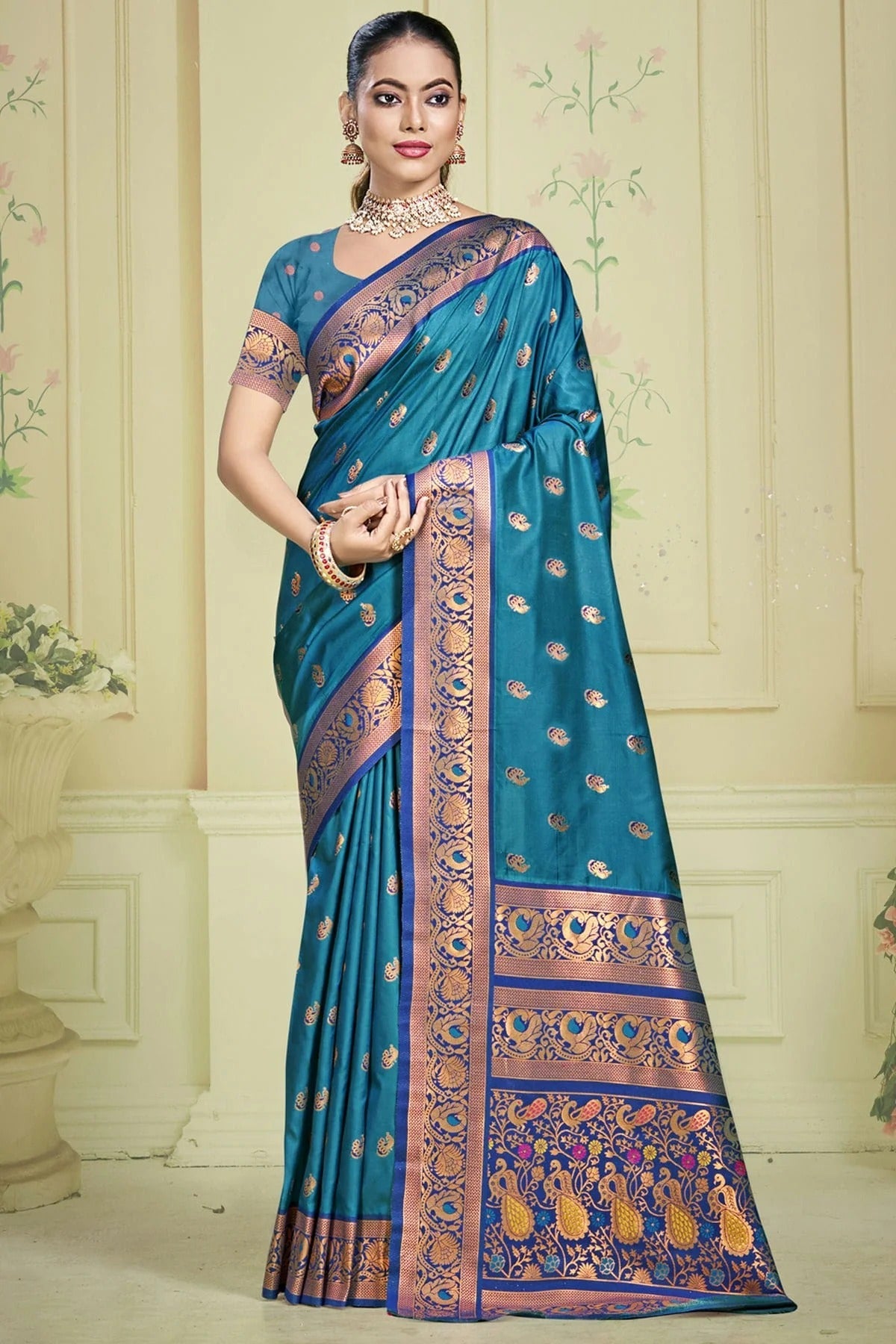 Teal Colour Silk Woven Work Traditional Saree SD1102893