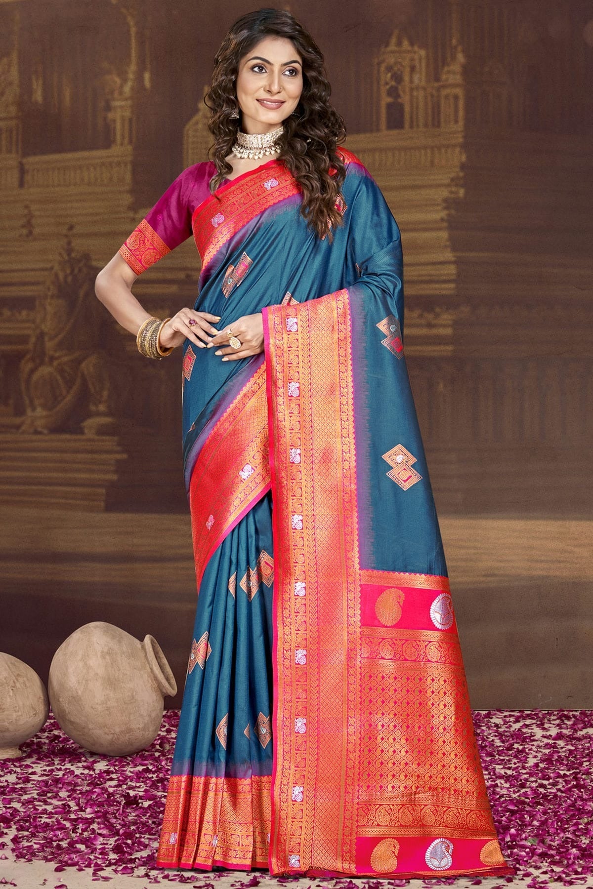 Teal Colour Silk Woven Work Traditional Saree SD1102939