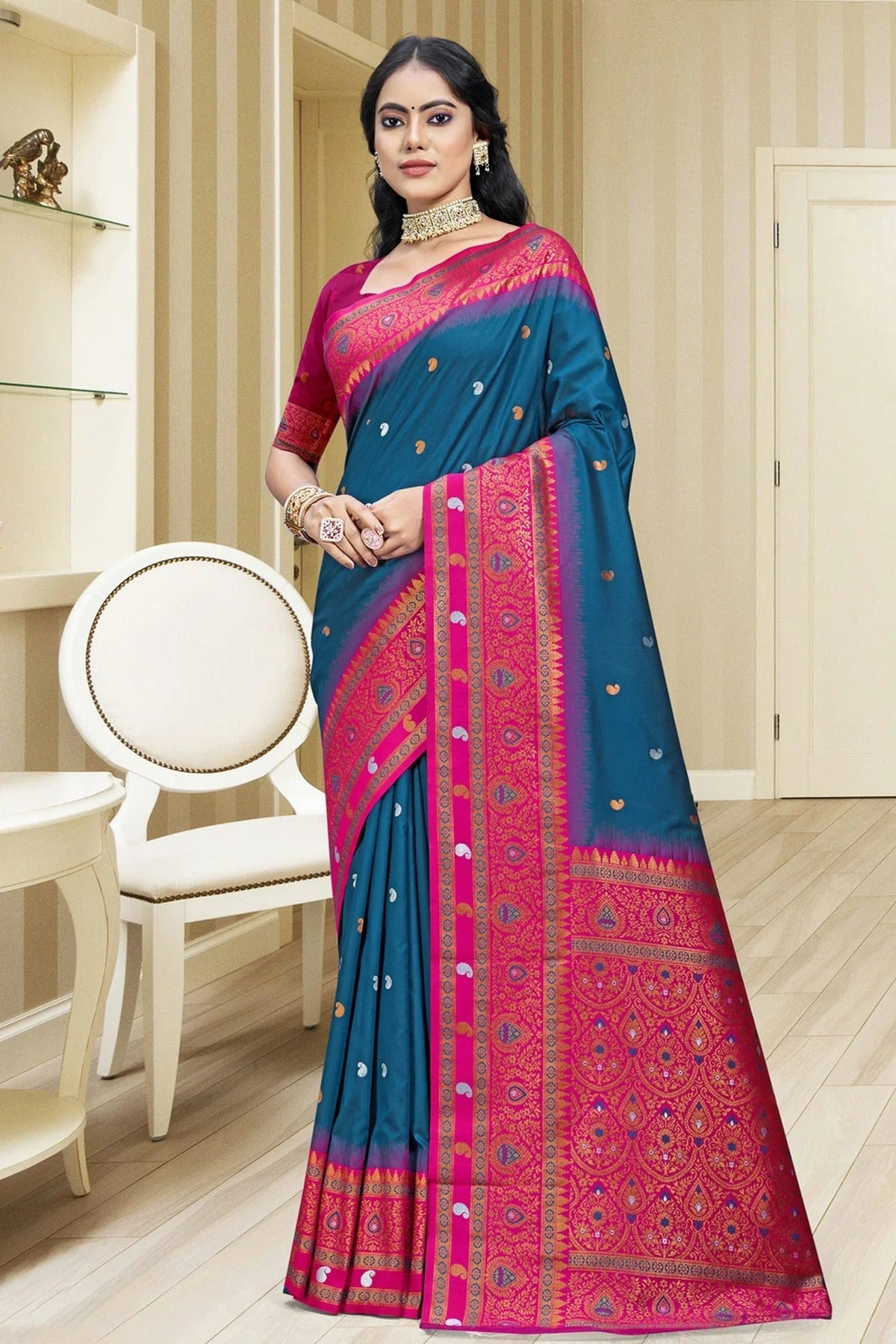 Teal Colour Silk Woven Work Traditional Saree SD1102978