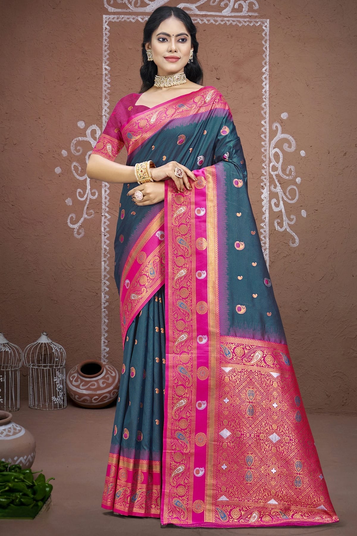 Teal Colour Silk Woven Work Traditional Saree SD1102991
