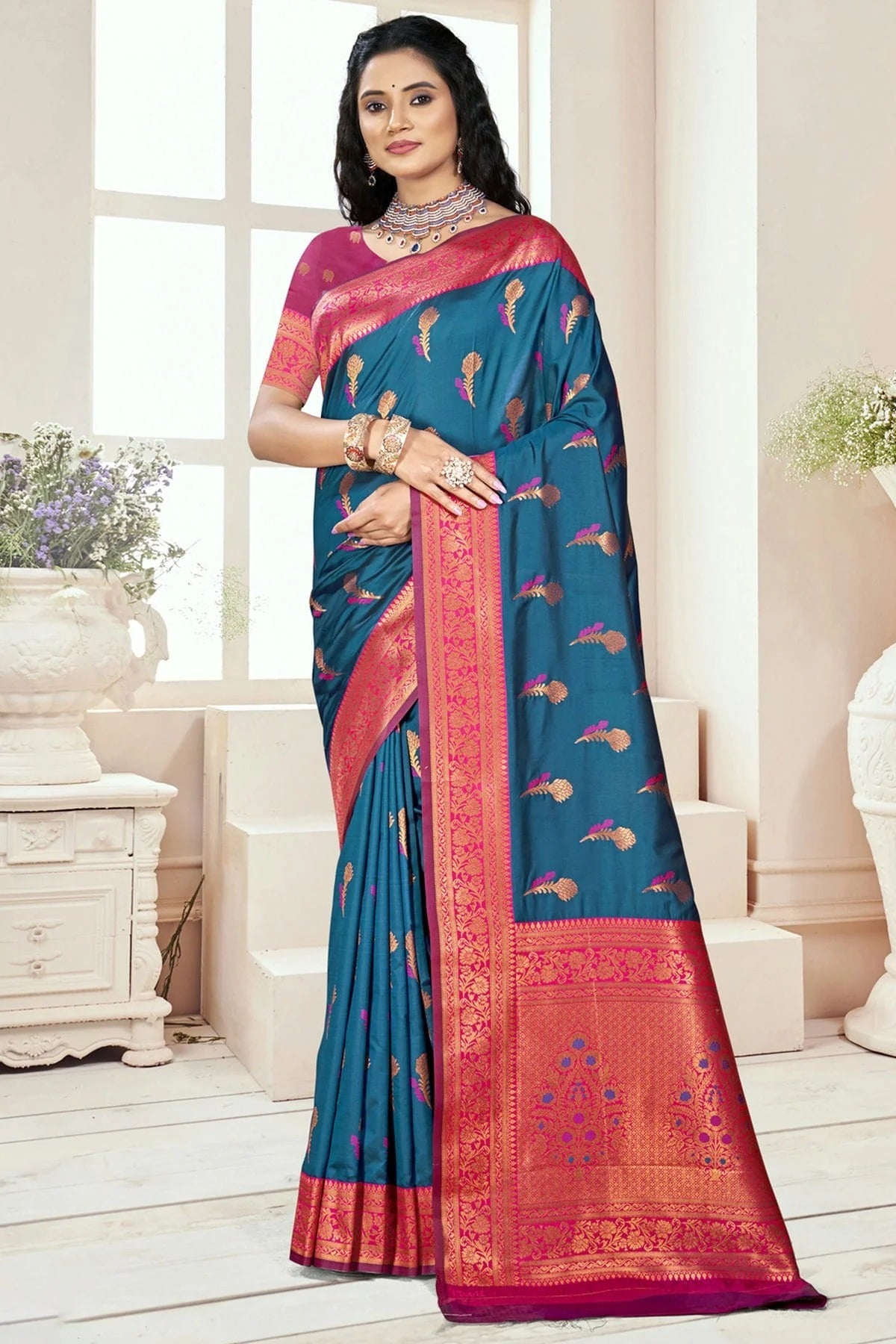 Teal Colour Silk Woven Work Traditional Saree SD1103068