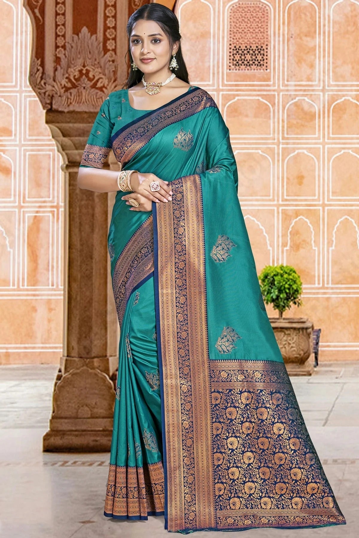 Teal Colour Silk Woven Work Traditional Saree SD1103130