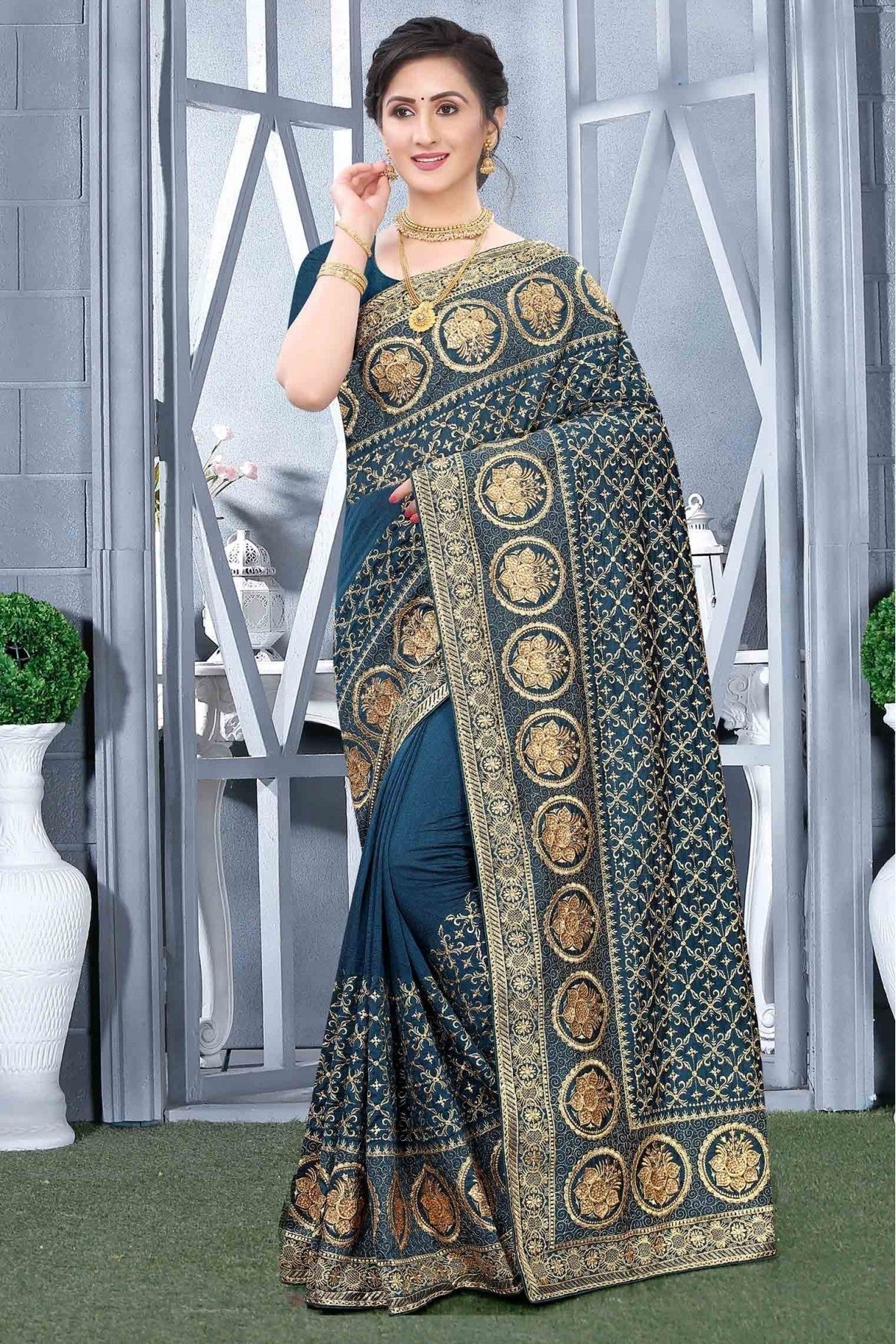 Teal Colour Vichitra Silk Designer Saree SD1090169