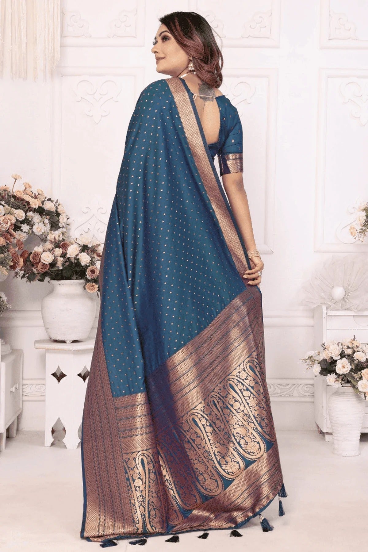 Teal Colour Woven Work Soft Silk Traditional Saree SD1250284 B