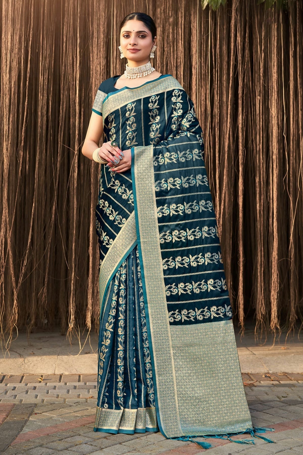 Teal Colour Woven Work Stain Silk Saree SD1101819