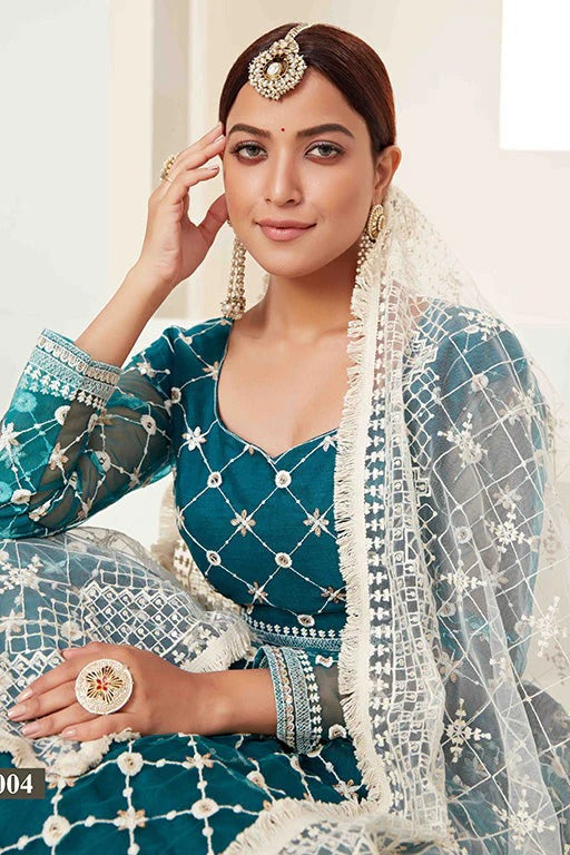 Teal Green Colour Net Designer Lehenga Choli LC1240020 B