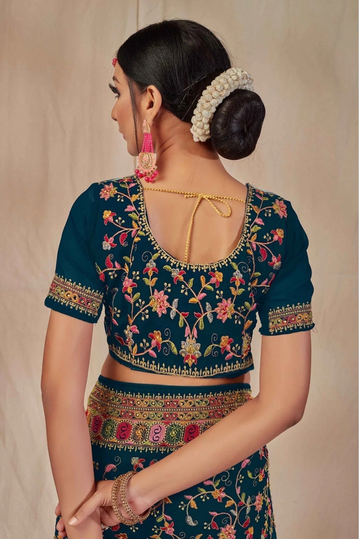 Teal and Blue Colour Georgette Embroidery Saree SD1120902 A