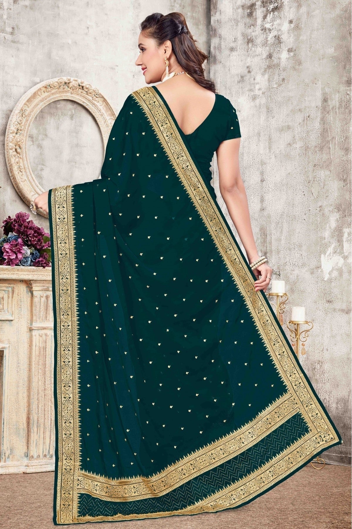 Teal and Green Colour Rangoli Silk Designer Saree SD1120691 A