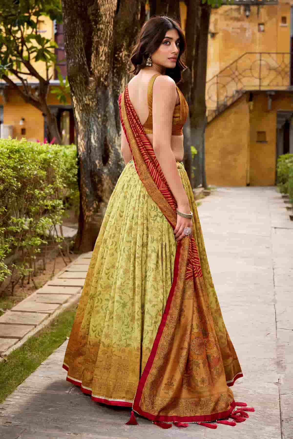 Vichitra Silk Zari Woven Work Lehenga Choli In Light Green Colour