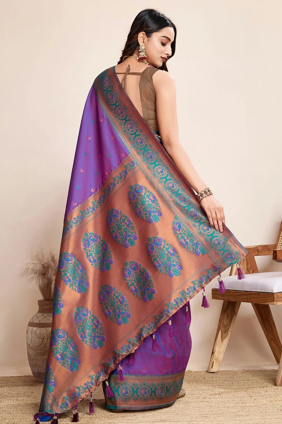 Violet Colour Jacquard Silk Traditional Saree SD1112097 A
