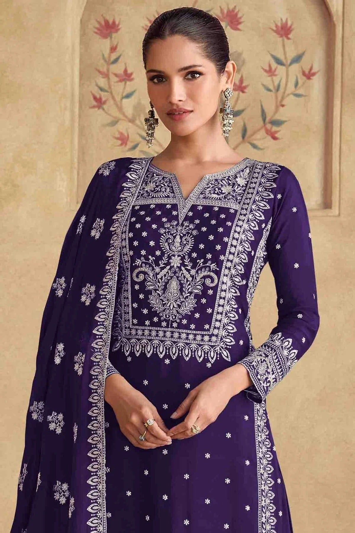 Voilet Colour Georgette Palazzo Pant Suit SM1112958 A