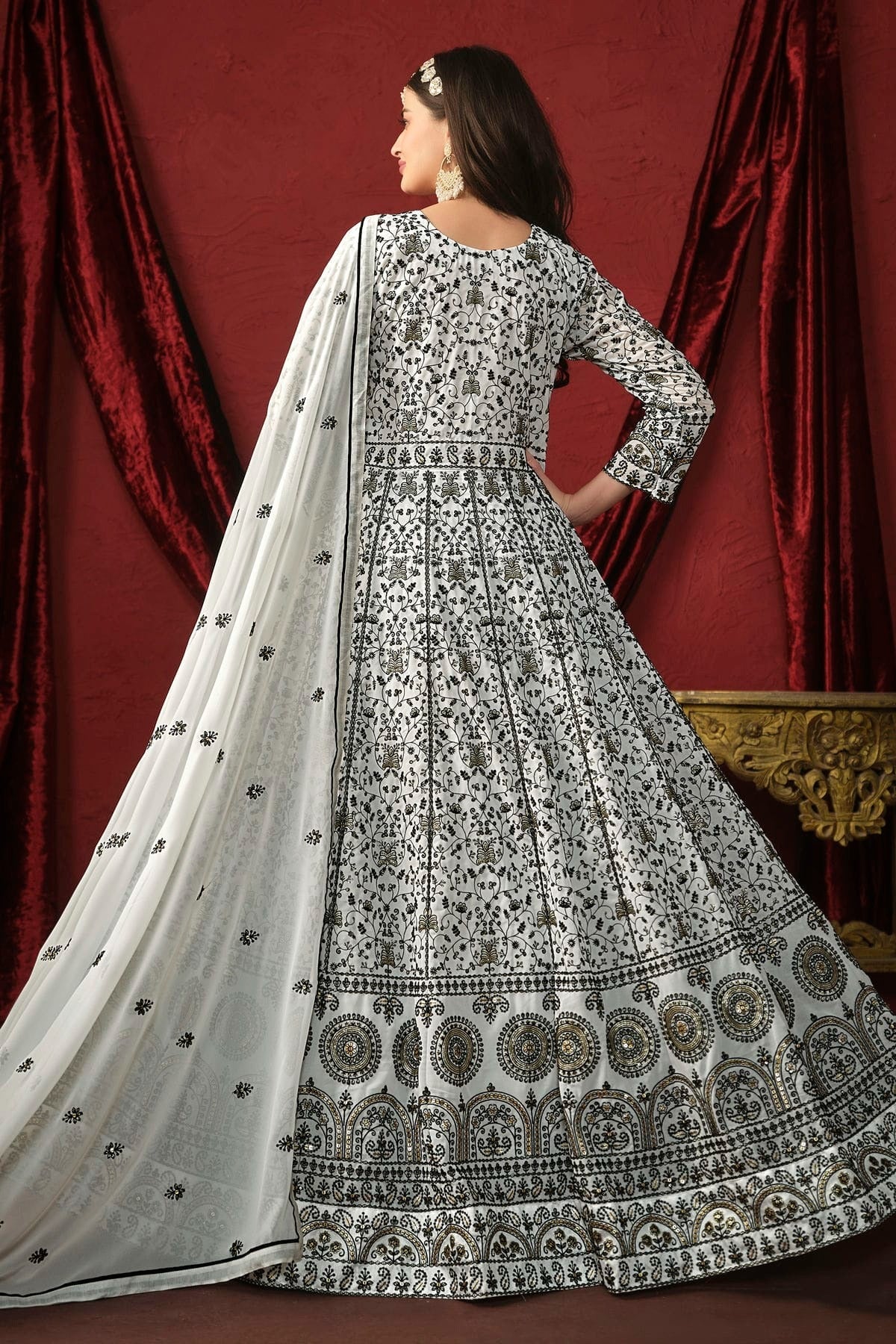 White Colour Anarkali Suit Faux Georgette Semi Stitched SM1050522 A