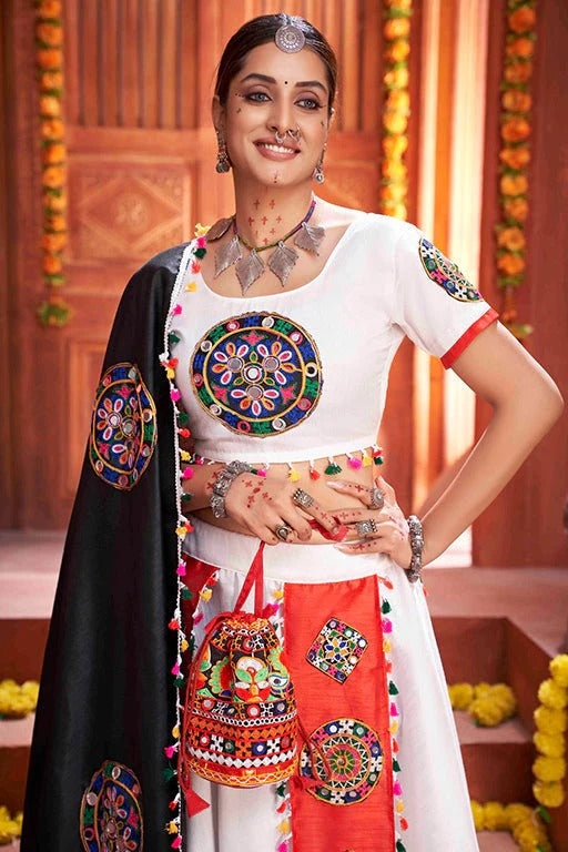 White Colour Art Silk Navratri Lehenga Choli LC1240072 B