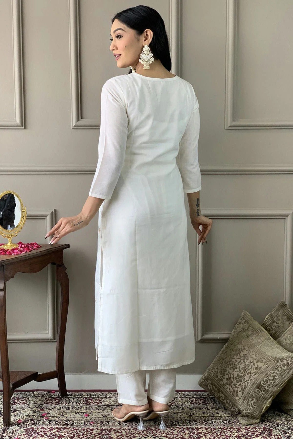 White Colour Chanderi Viscose Stitched Salwar Suit SS1111961 A