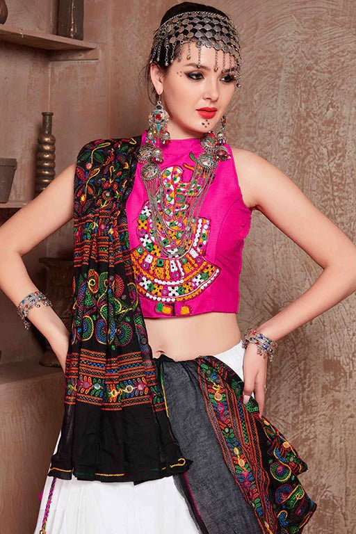 White Colour Cotton Navratri Lehenga Choli LC1240082 B