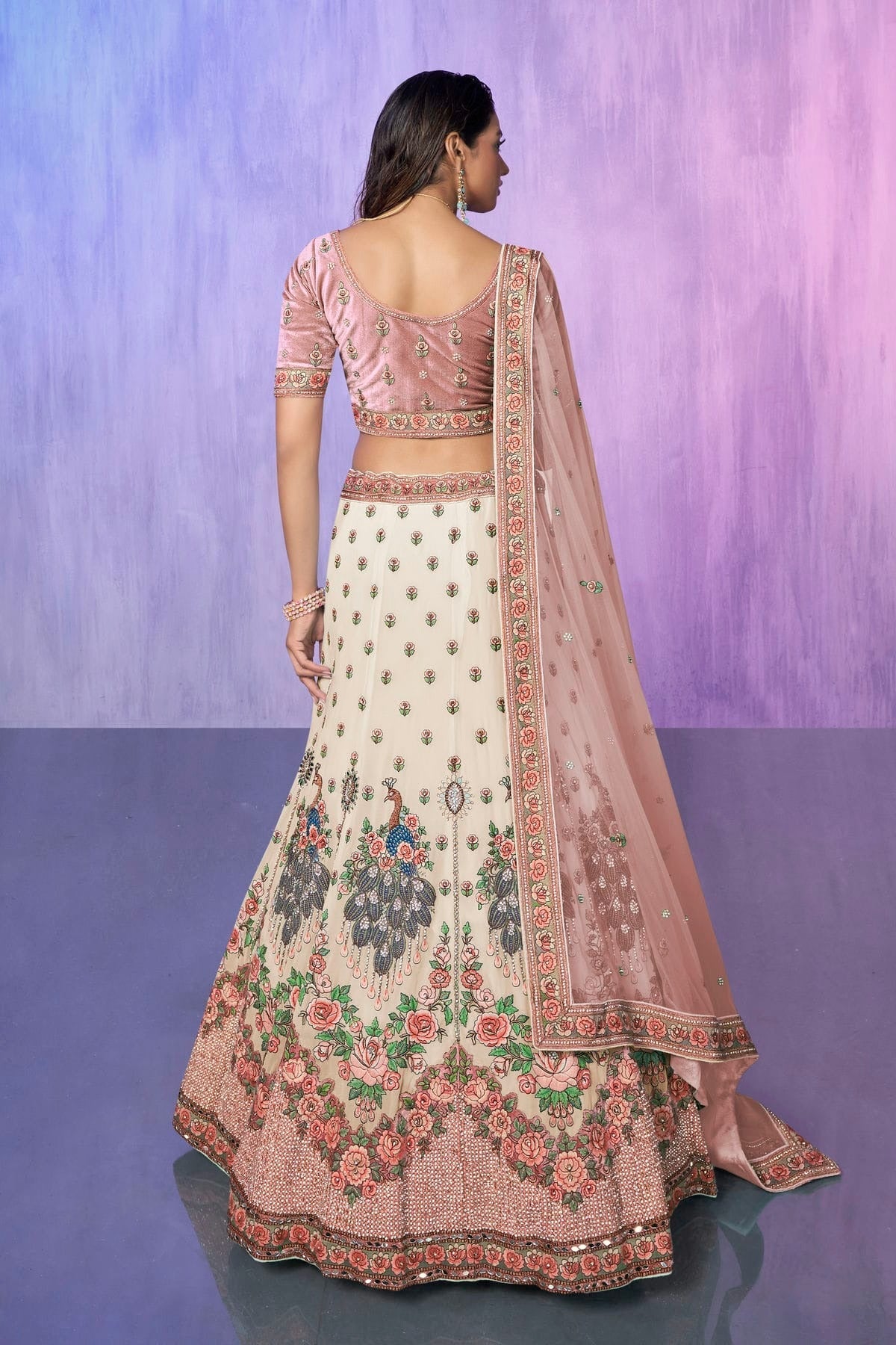 White Colour Embroidery Velvet Lehenga Choli LD1080743 A