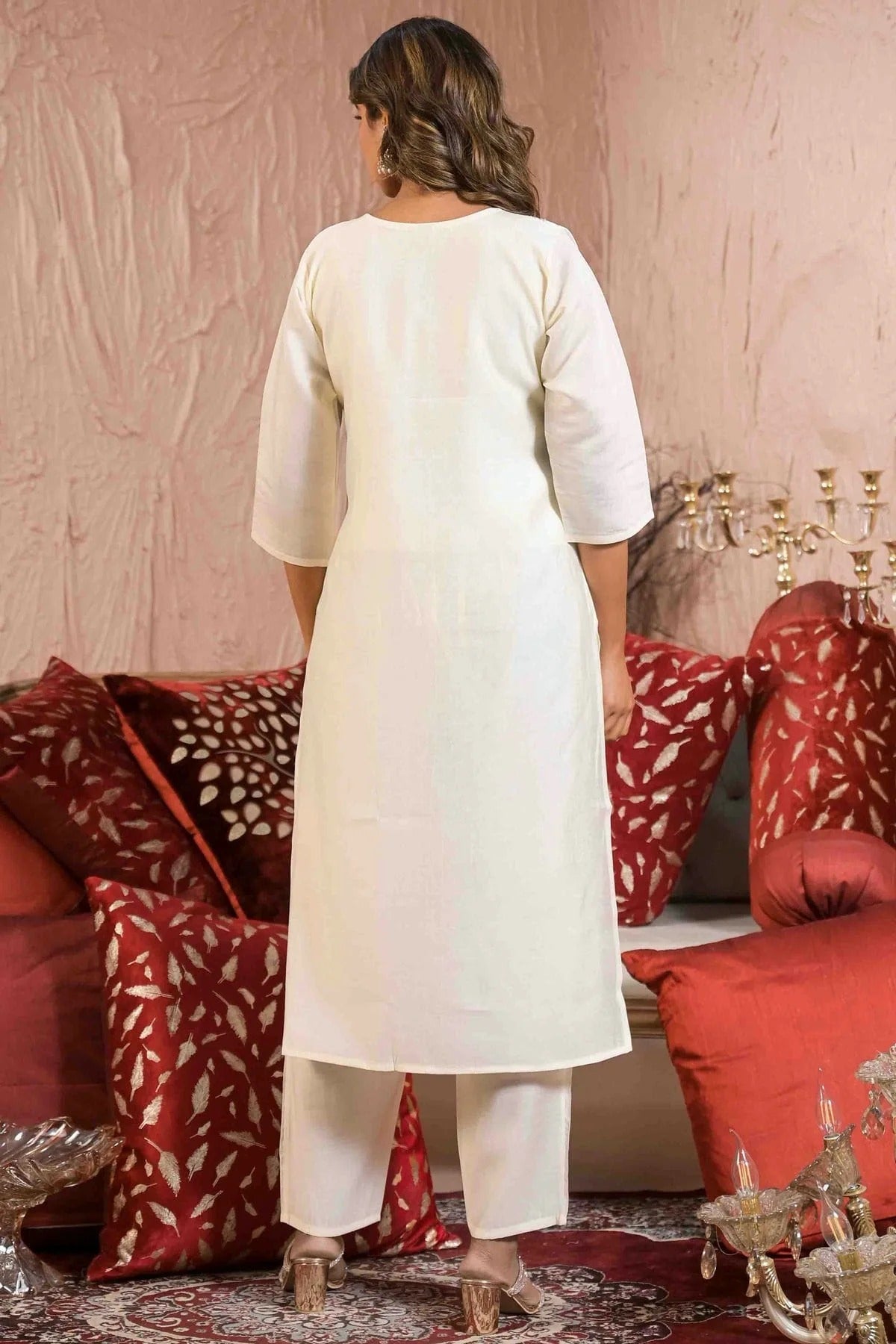 White Colour Embroidery Viscose Chanderi Pant Style Suit SS1113499 A