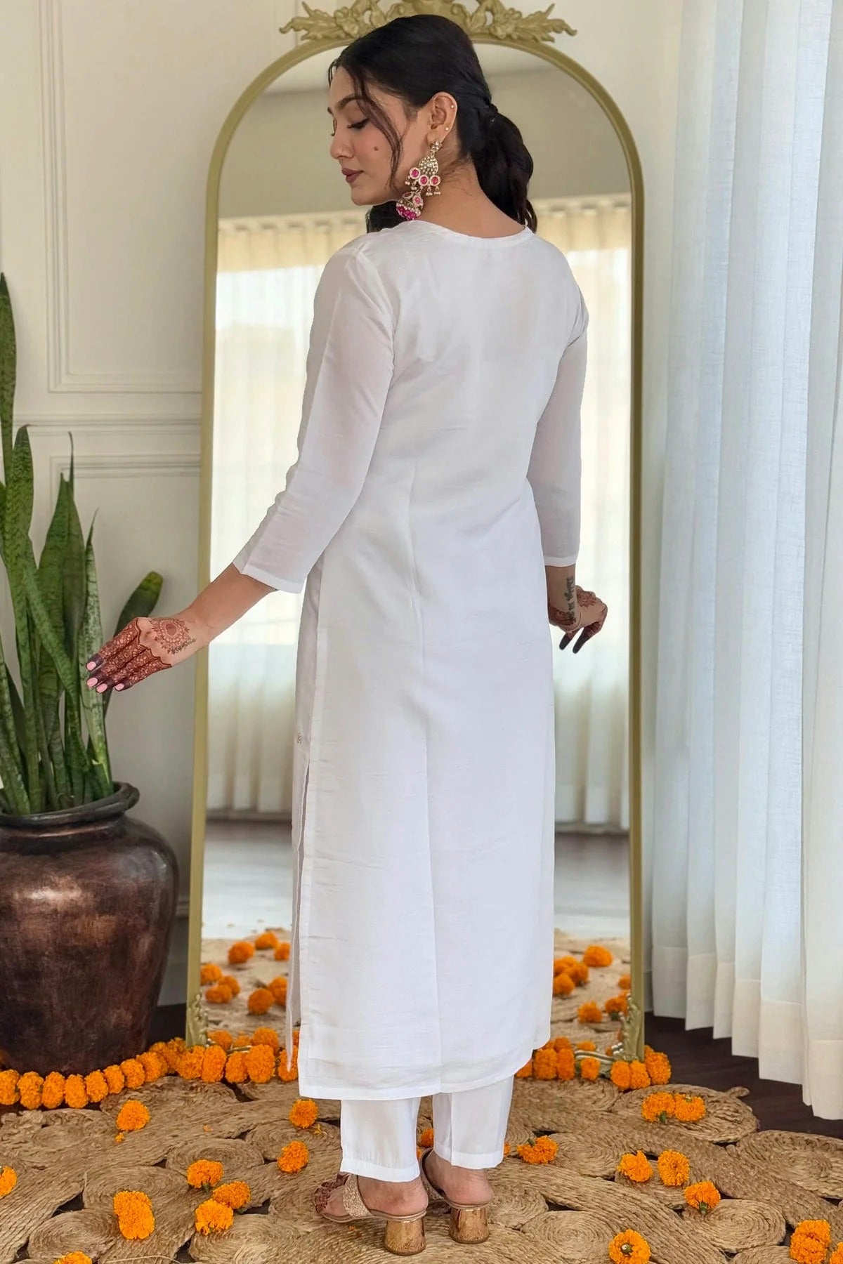 White Colour Embroidery Viscose Stitched Suit SS1112453 A