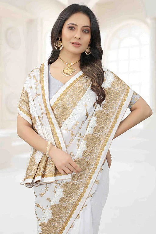 White Colour Georgette Designer Saree SD1090638 A