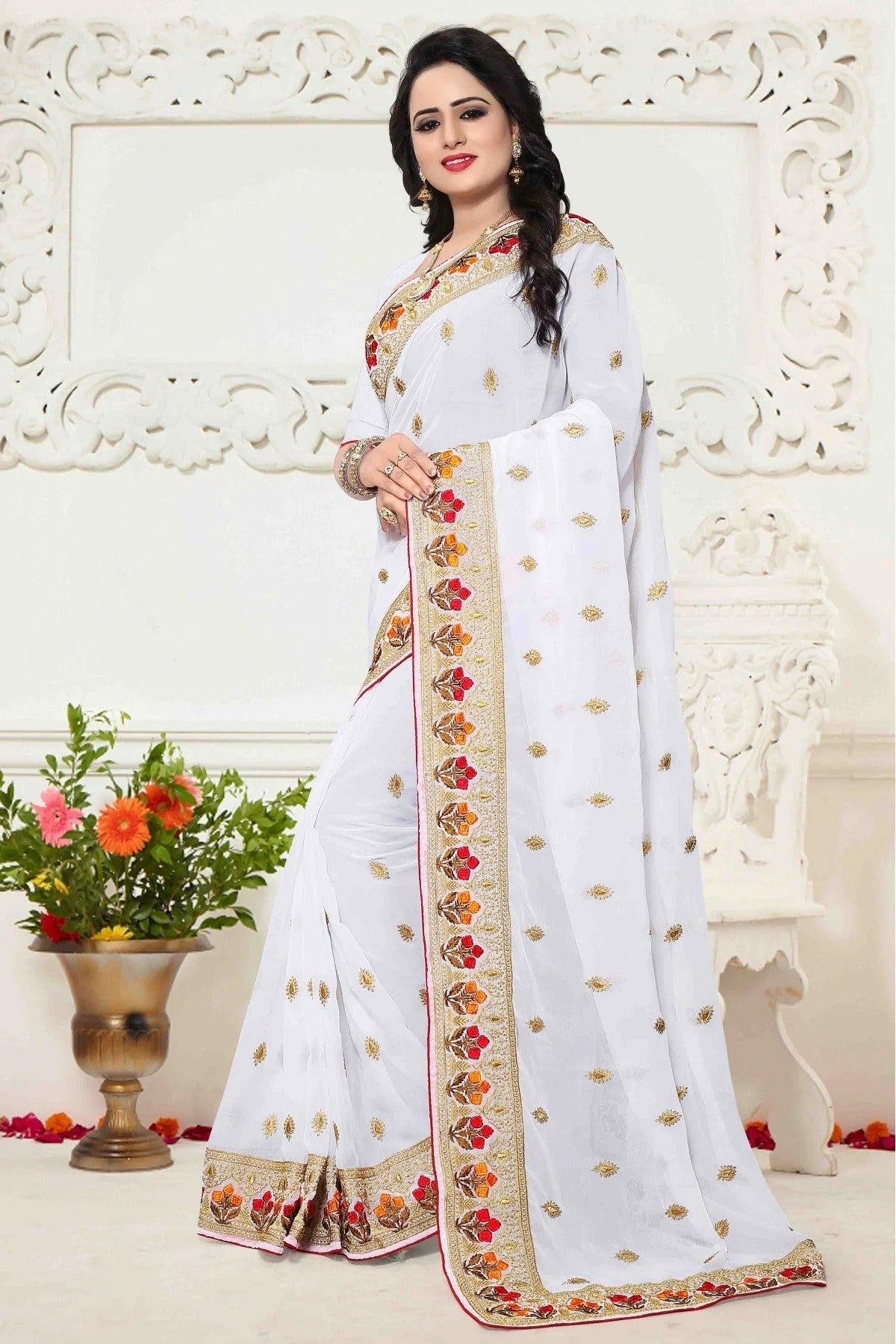 White Colour Georgette Saree SD1120414 A