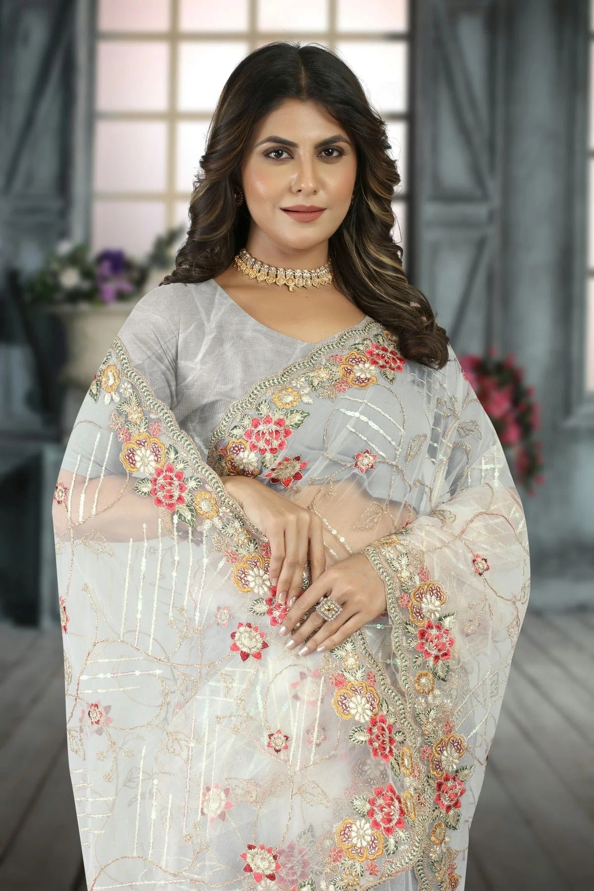 White Colour Net Designer Saree LC1121406 A