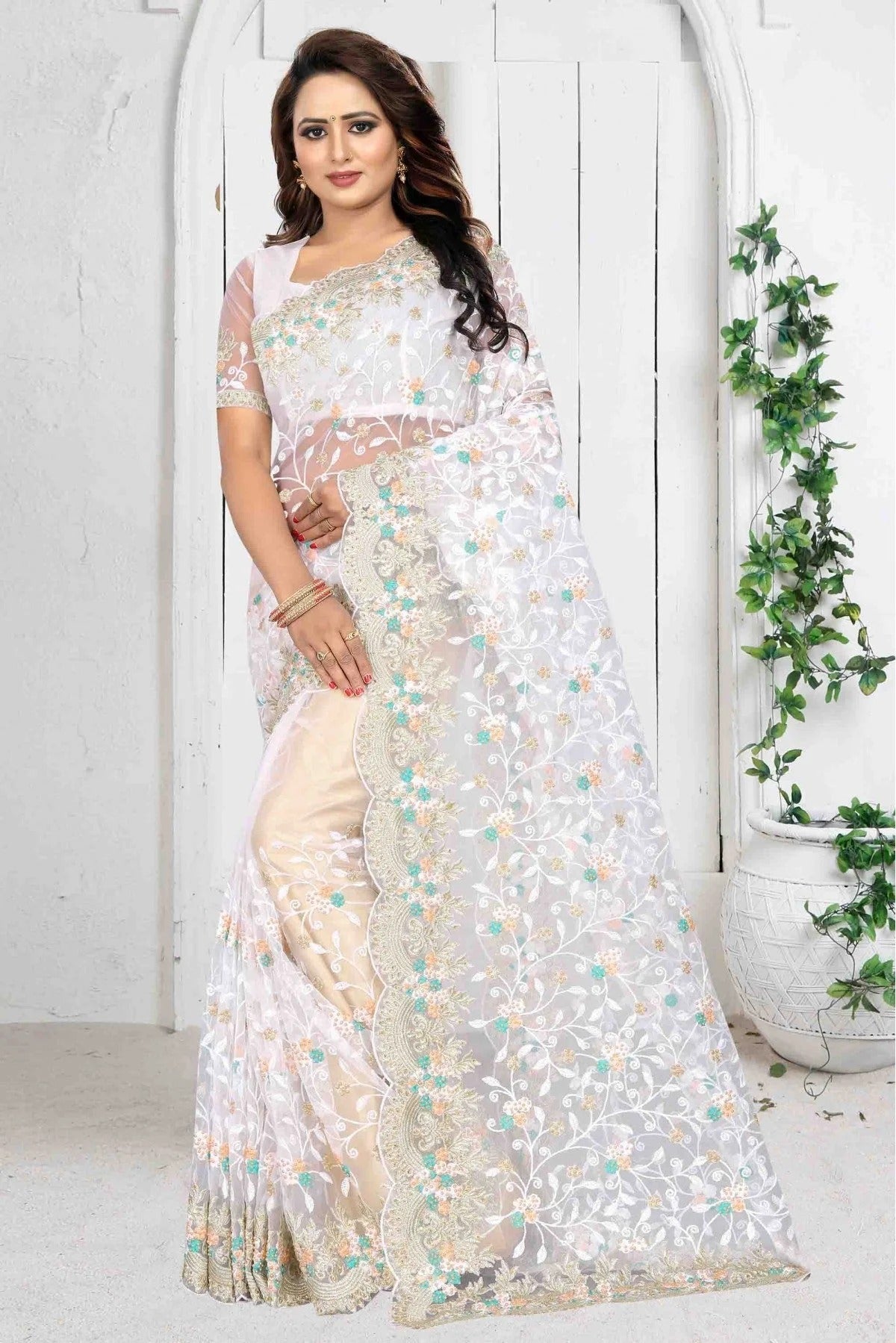 White Colour Net Designer Saree SD1090079