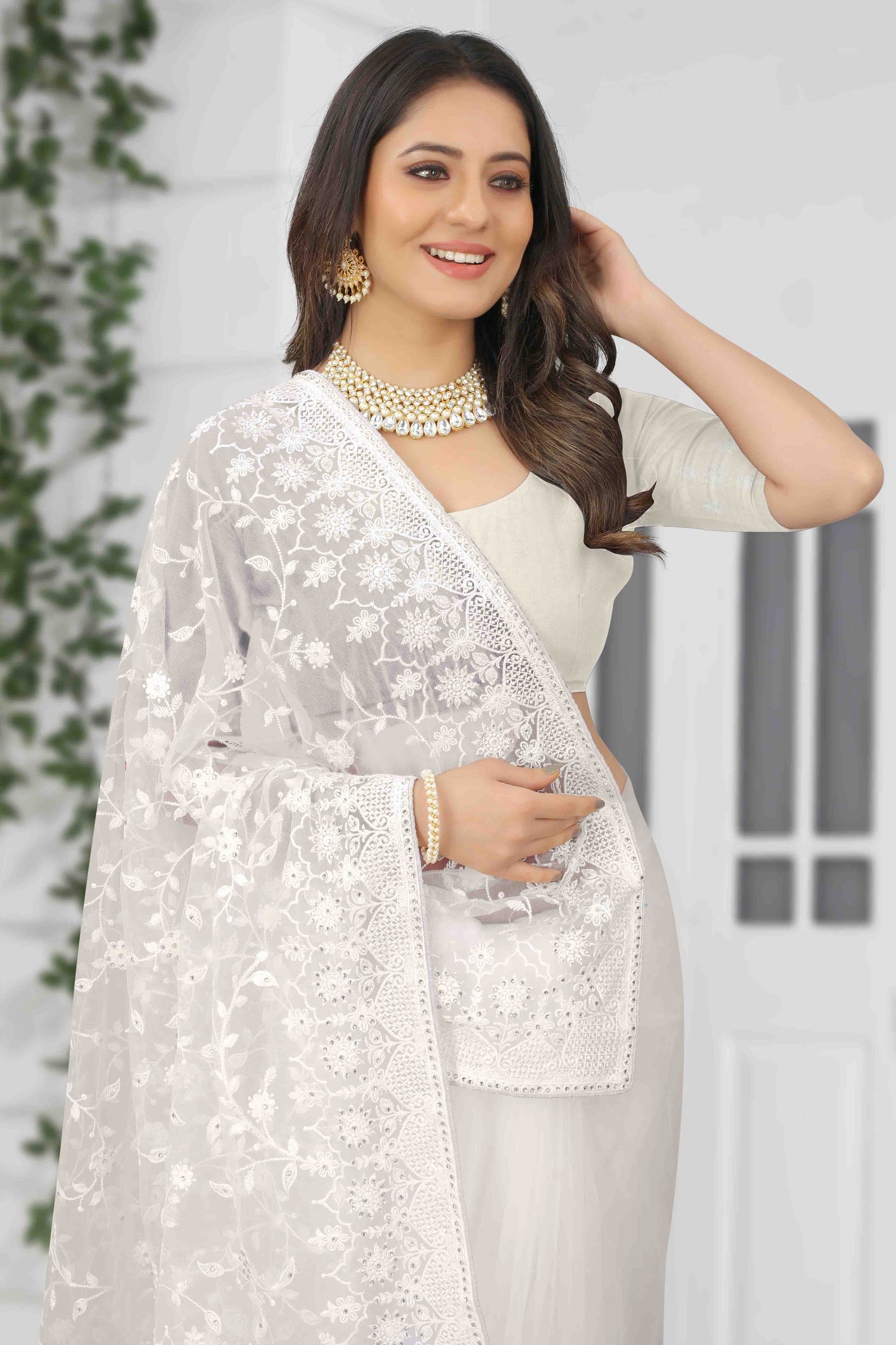 White Colour Net Designer Saree SD1090554 A