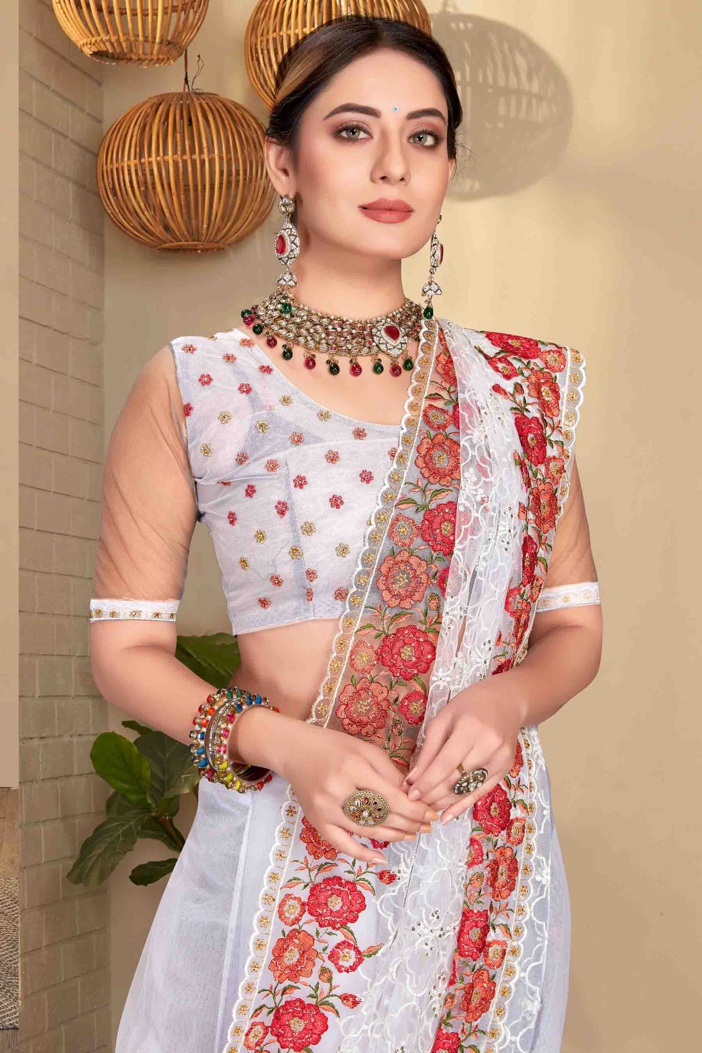 White Colour Net Designer Saree SD1090584 A