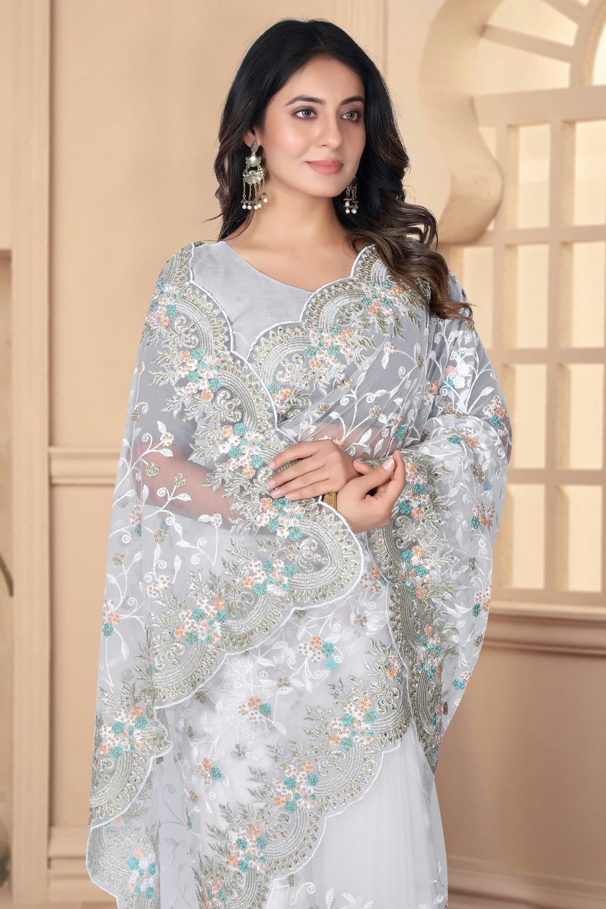 White Colour Net Designer Saree SD1091083 A