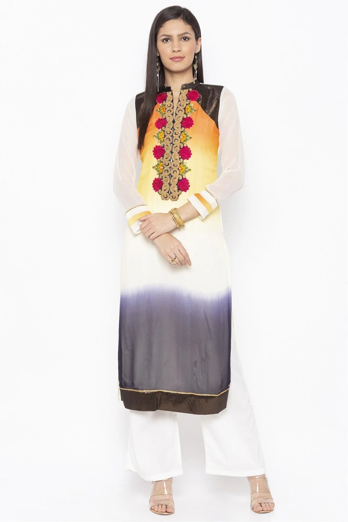 White Colour Plus Size Georgette Embroidery Kurta Set KR1070478