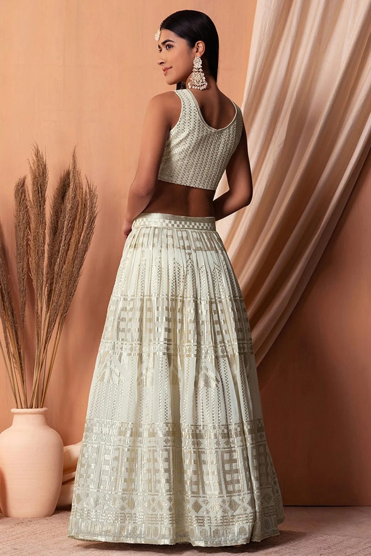 White Colour Semi Stitched Georgette Lehenga Choli LC1010306 B