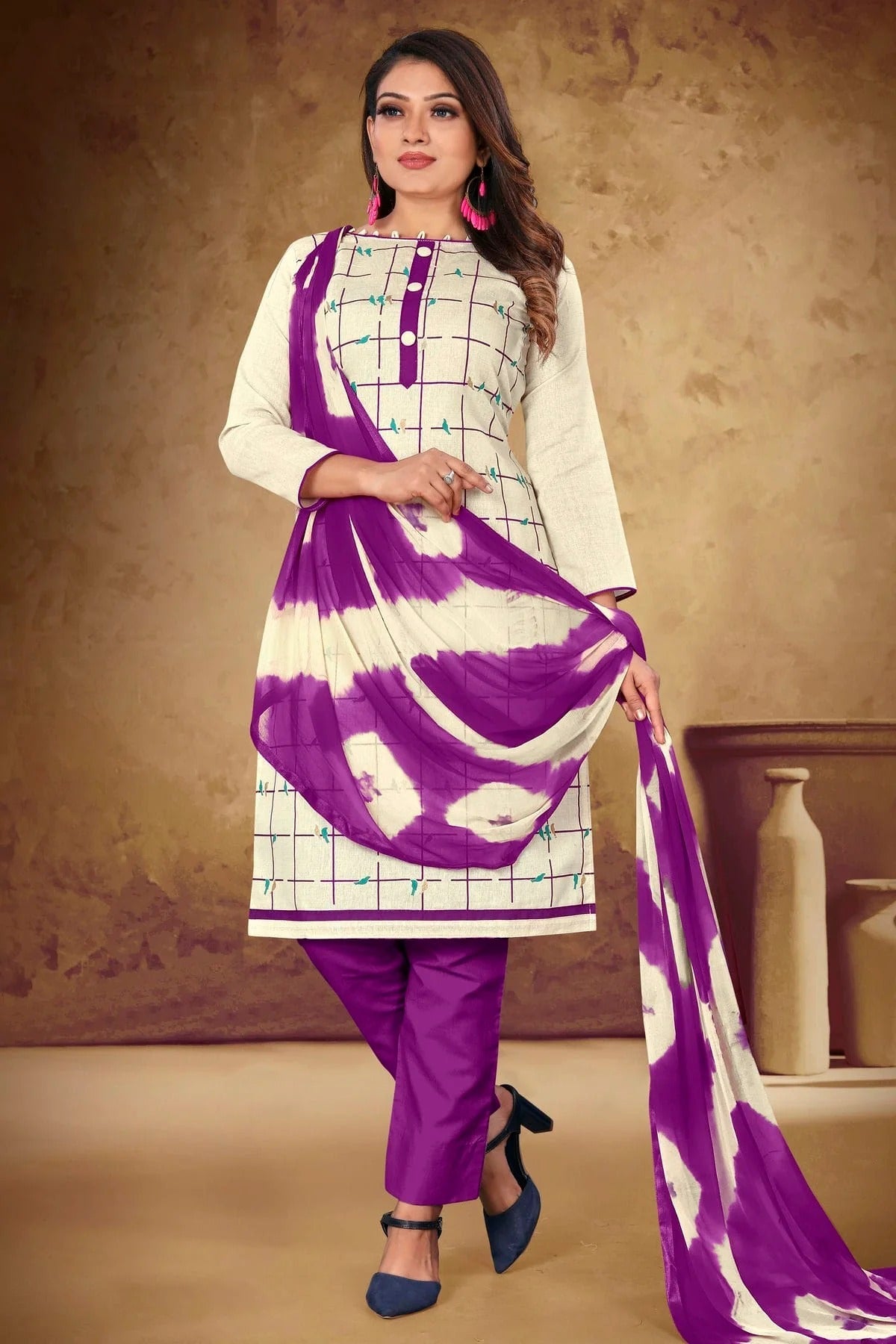 White Colour Unstitched Khadi Cotton Pant Style Suit US1161085