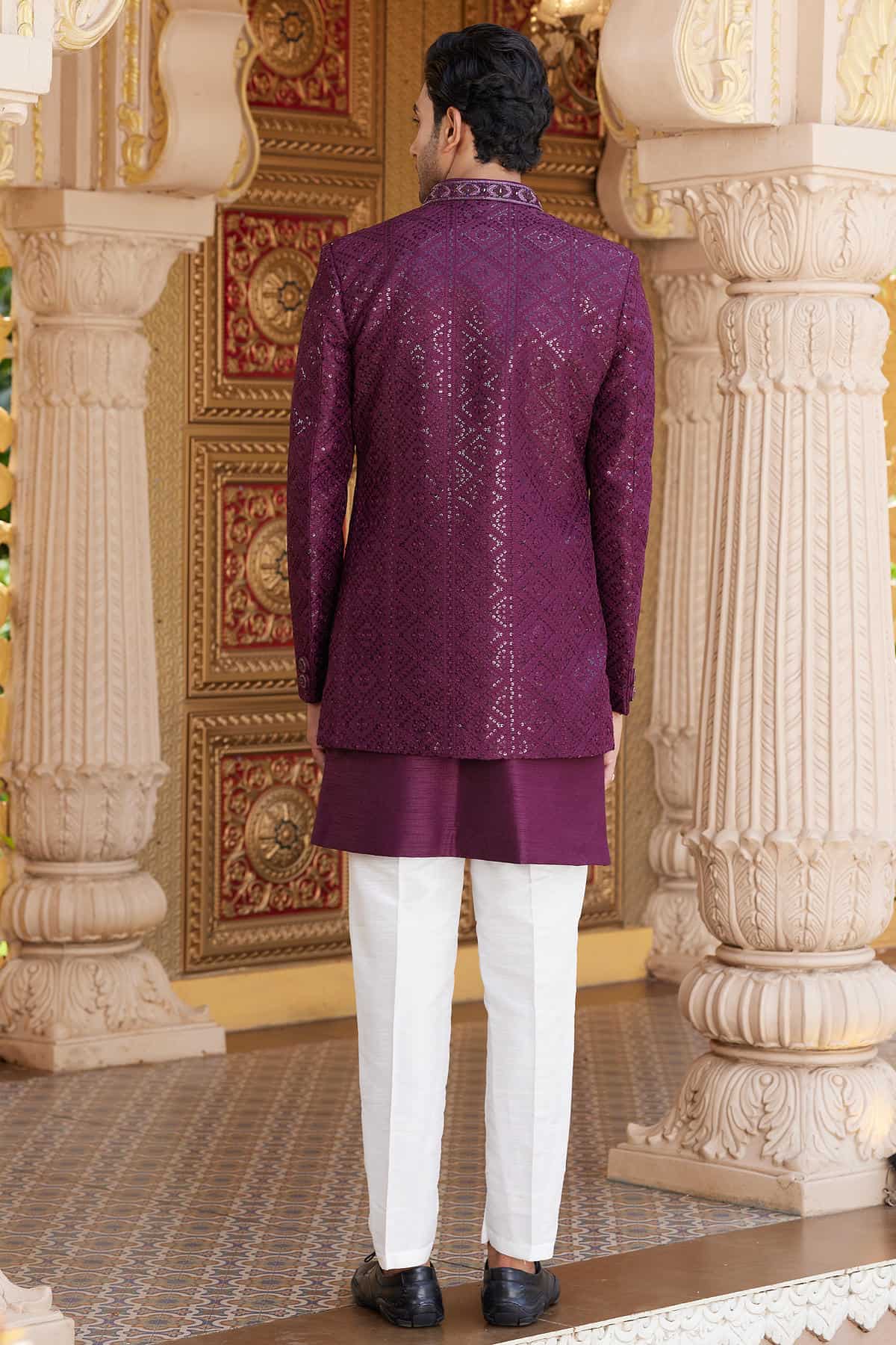 Wine Colour Art Silk Embroidery Work 3 Pcs Indo Western