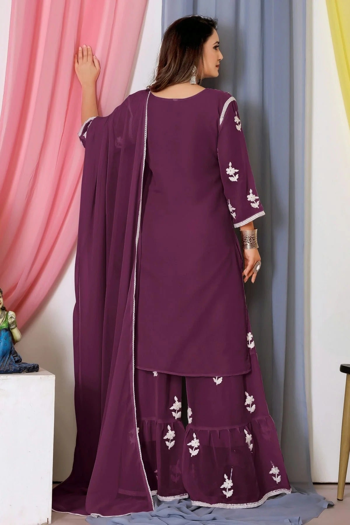 Wine Colour Bamber Georgette Sharara Suit SM1110572 A