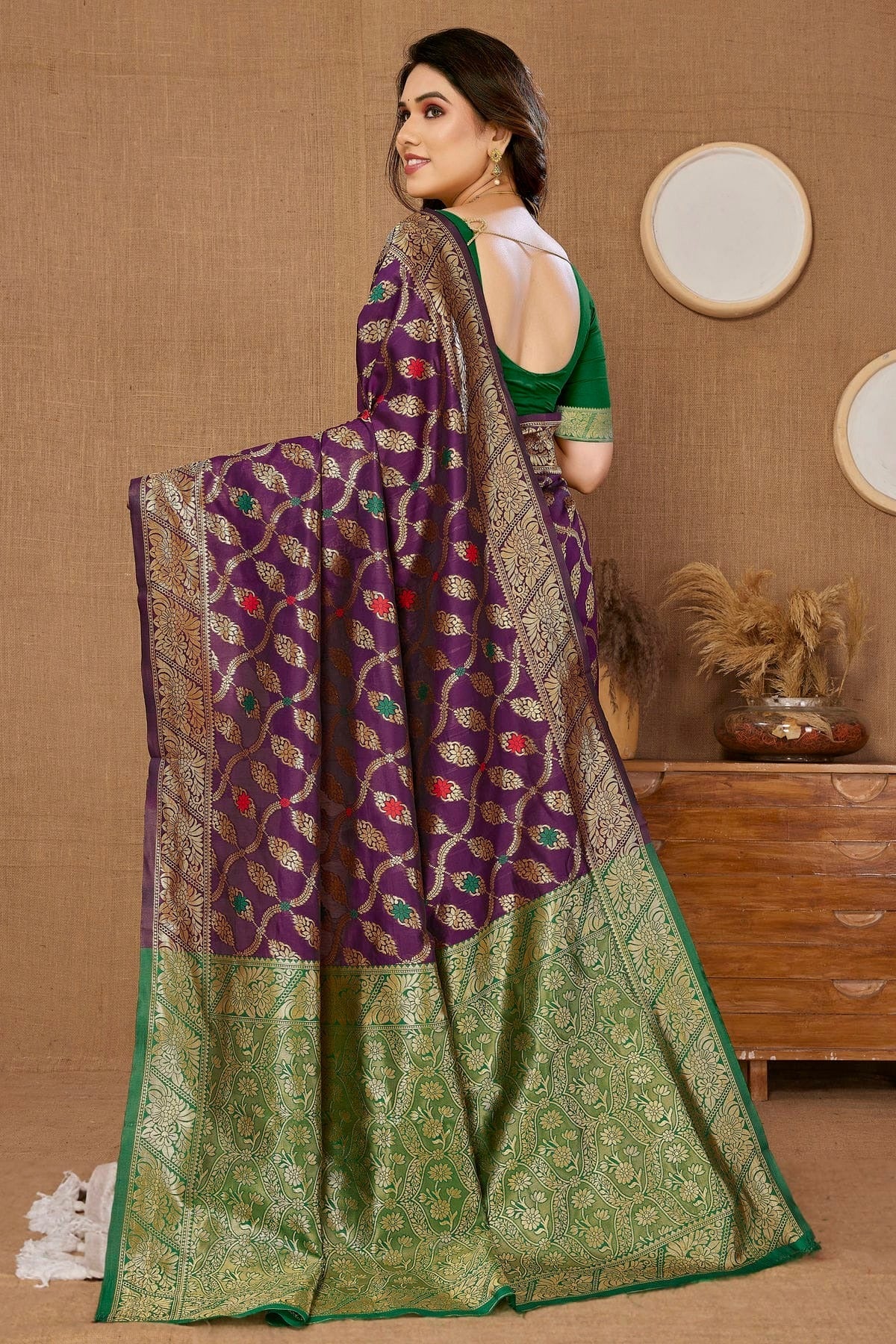 Wine Colour Banarasi Silk Saree SD1110240 A