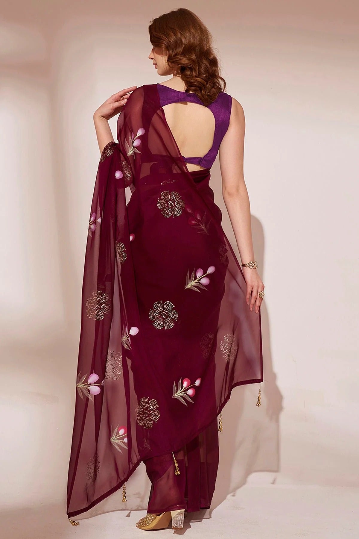 Wine Colour Blooming Organza Saree SD1110435 A