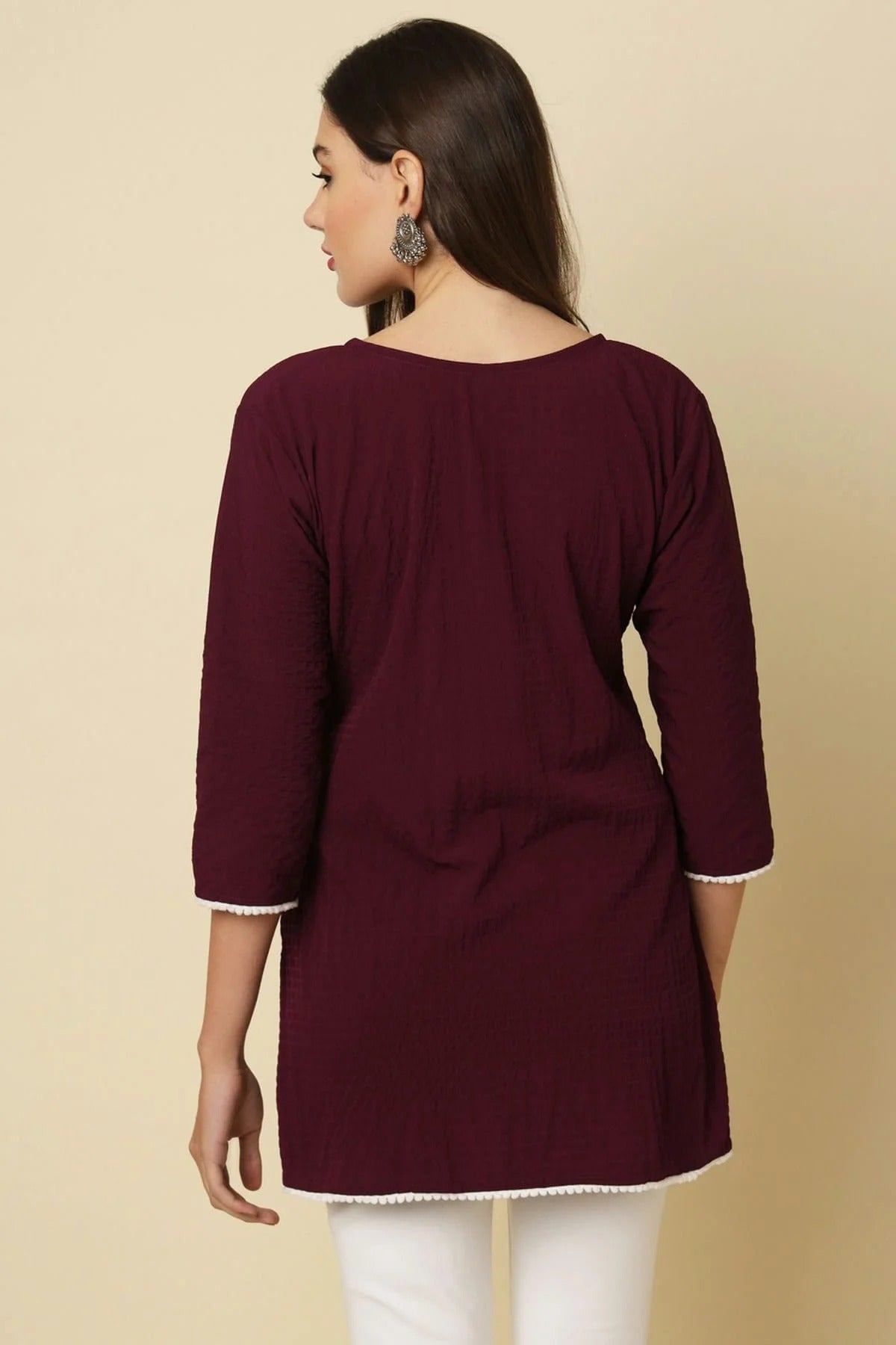 Wine Colour Cotton Crush Solid Work Readymade Top TP1110729 A
