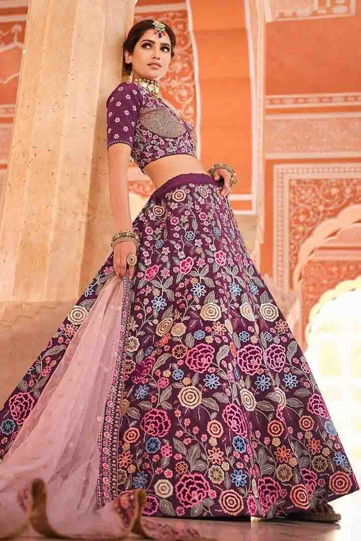 Wine Colour Crepe Thread Work Lehenga Choli LC1080327 B