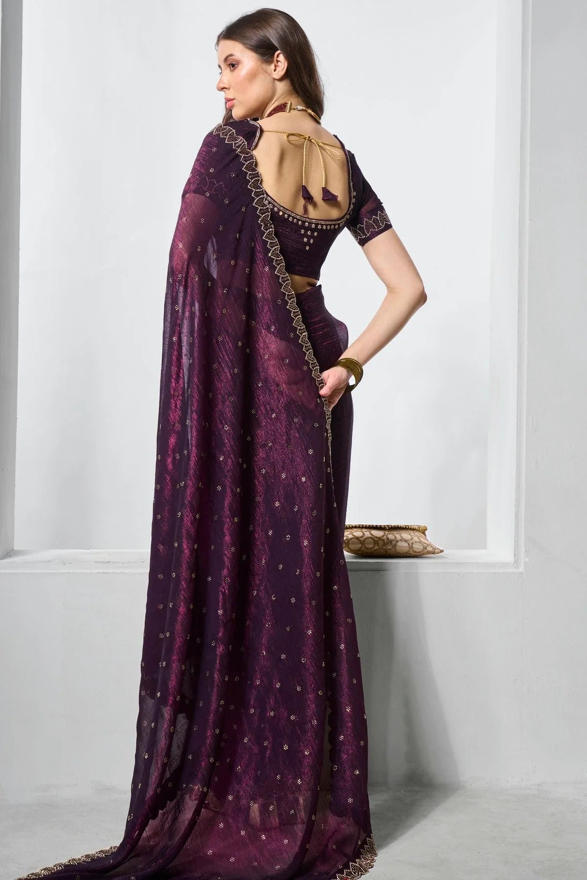 Wine Colour Crunchy Chiffon Designer Saree SD1111718 A