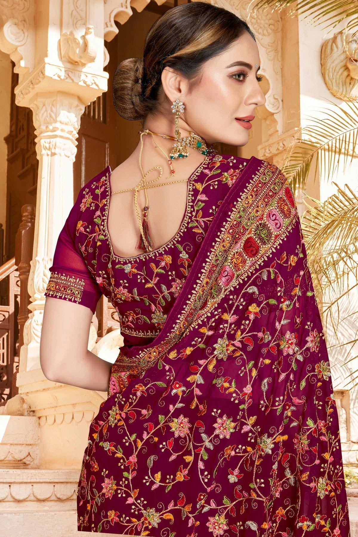 Wine Colour Georgette Designer Saree LC1121307 A
