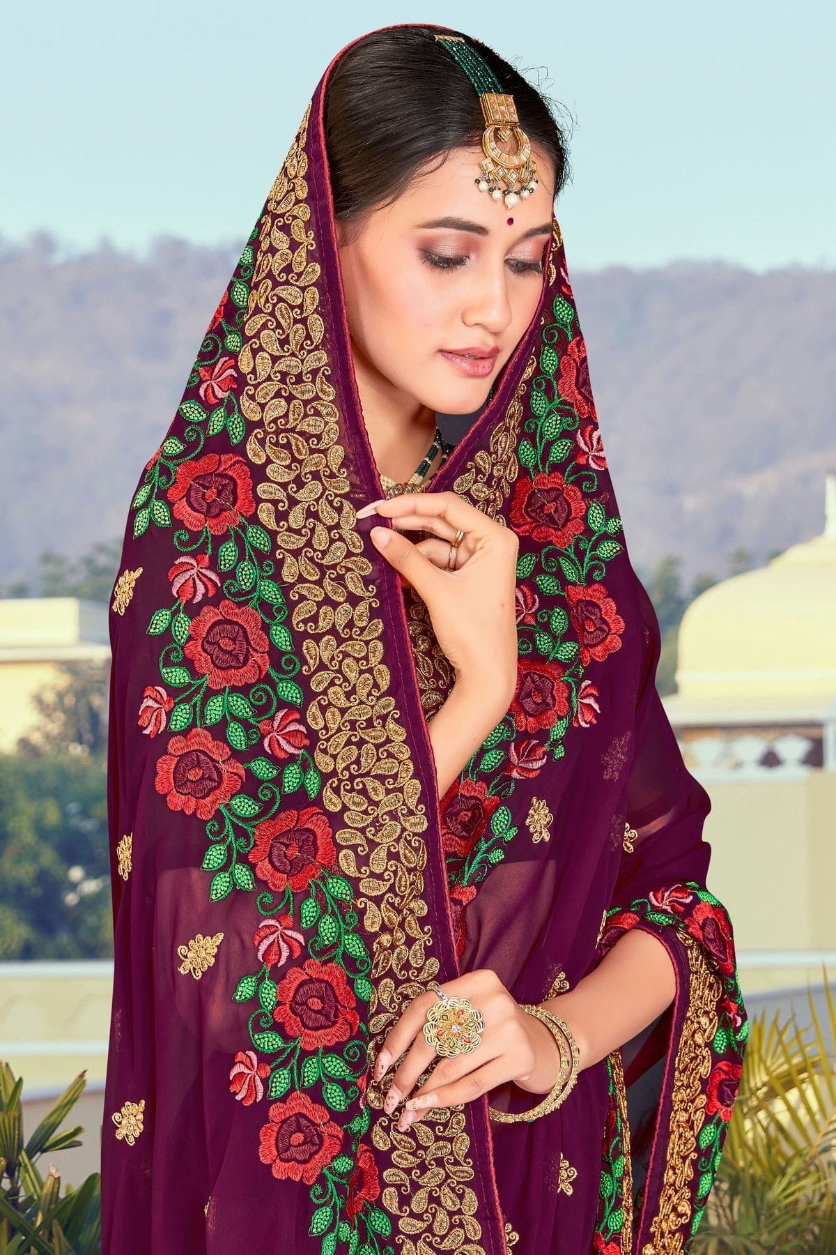 Wine Colour Georgette Designer Saree LC1121371 A