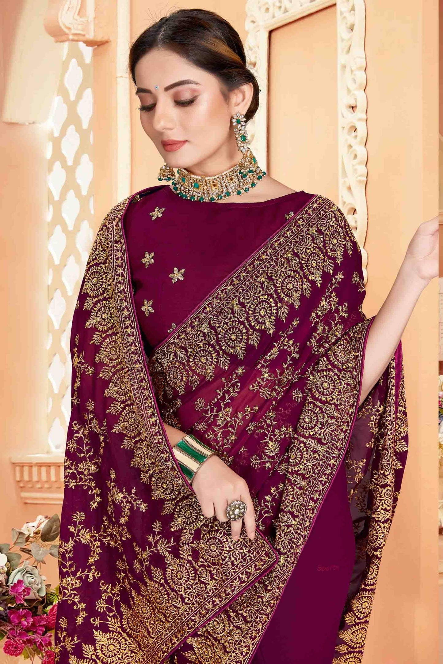Wine Colour Georgette Designer Saree SD1090566 A