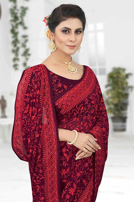 Wine Colour Georgette Designer Saree SD1090632 A