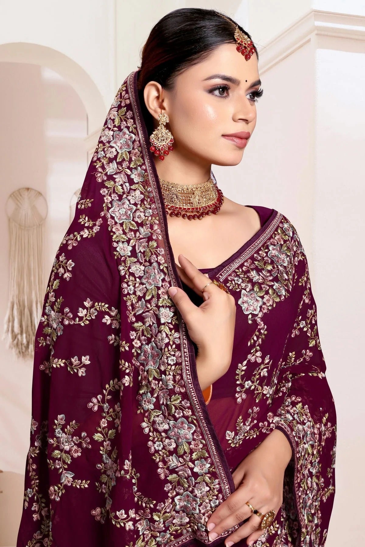Wine Colour Georgette Designer Saree SD1091184 A