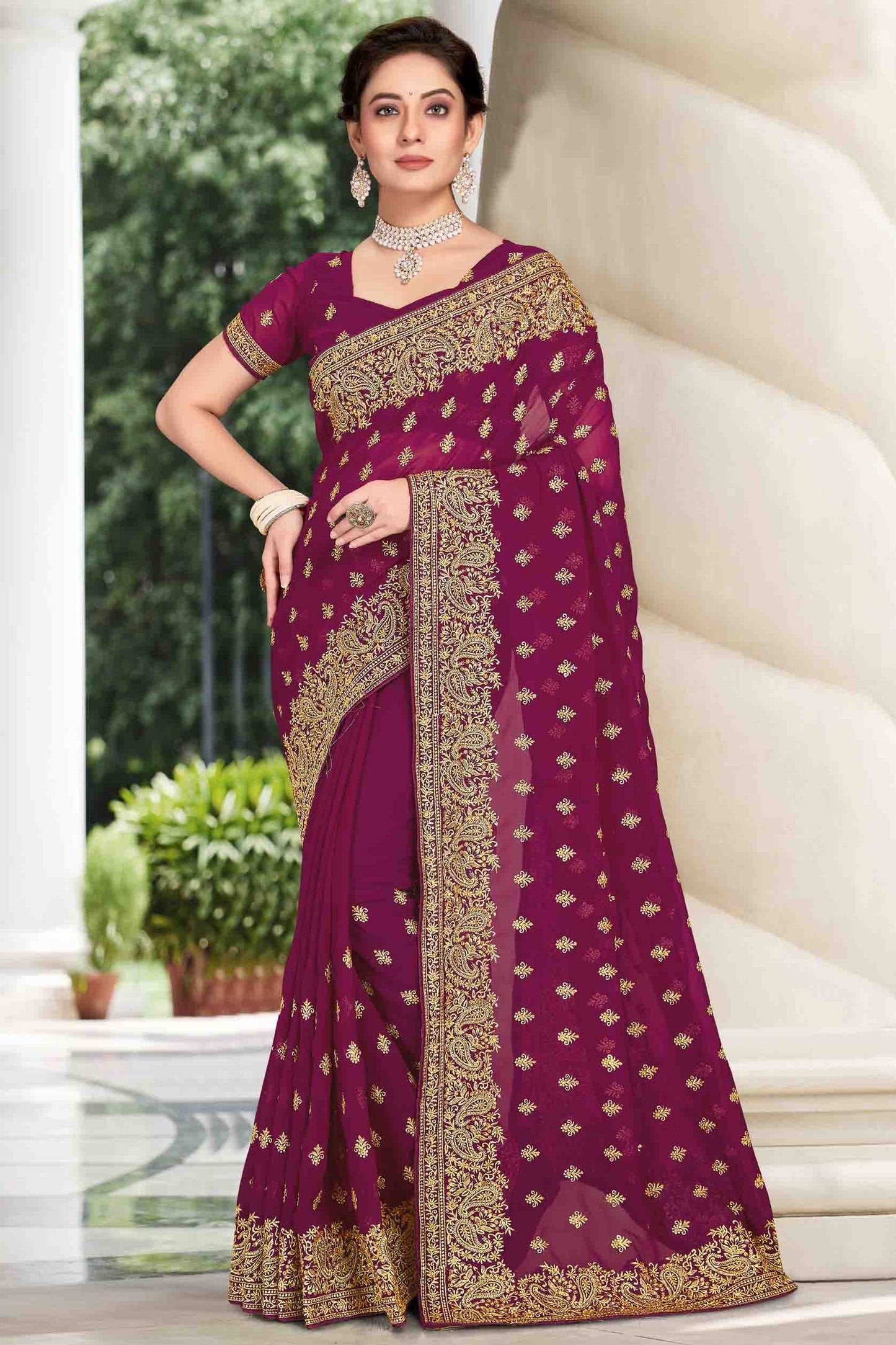 Wine Colour Georgette Designer Saree SD1121134