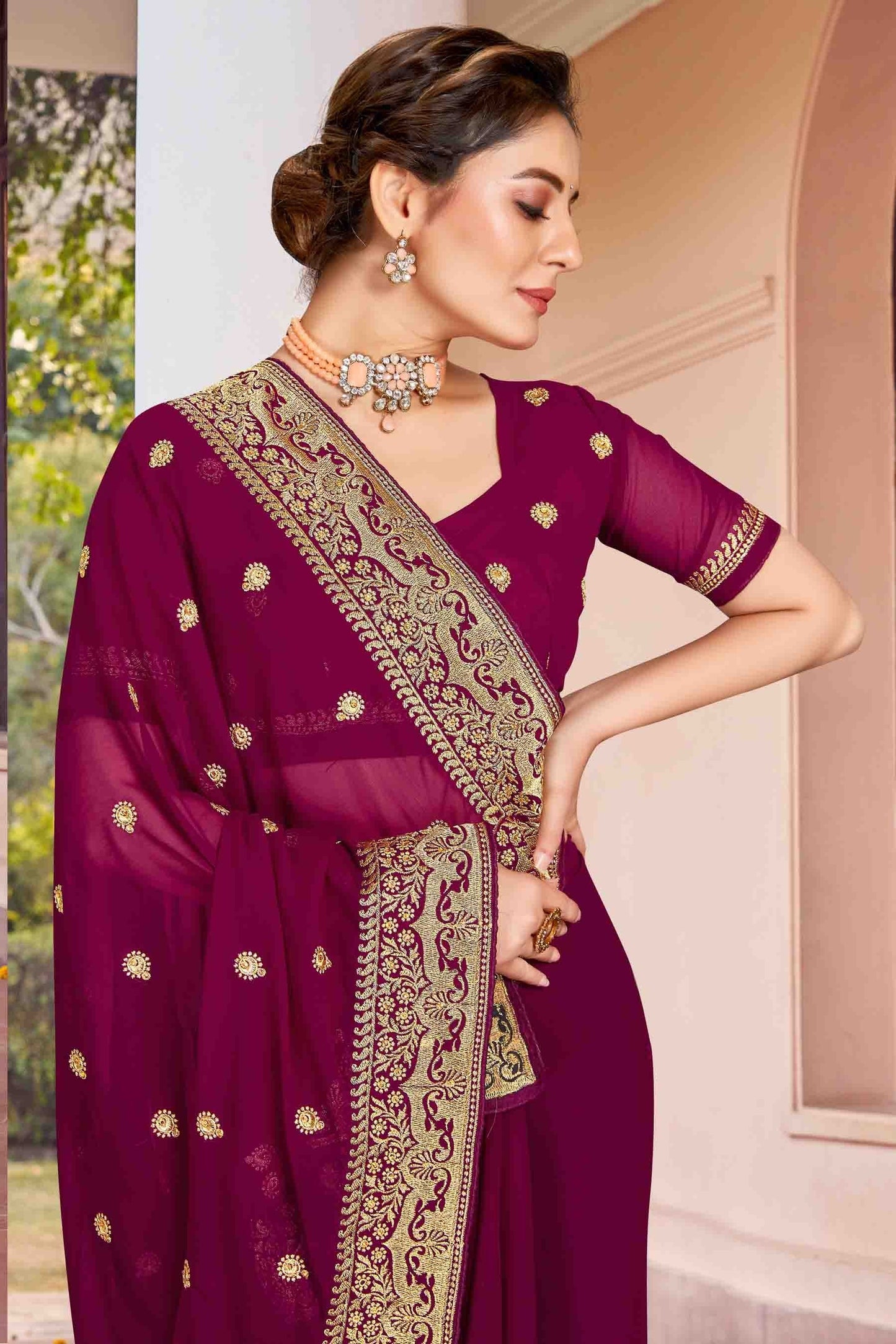 Wine Colour Georgette Designer Saree SD1121144 A