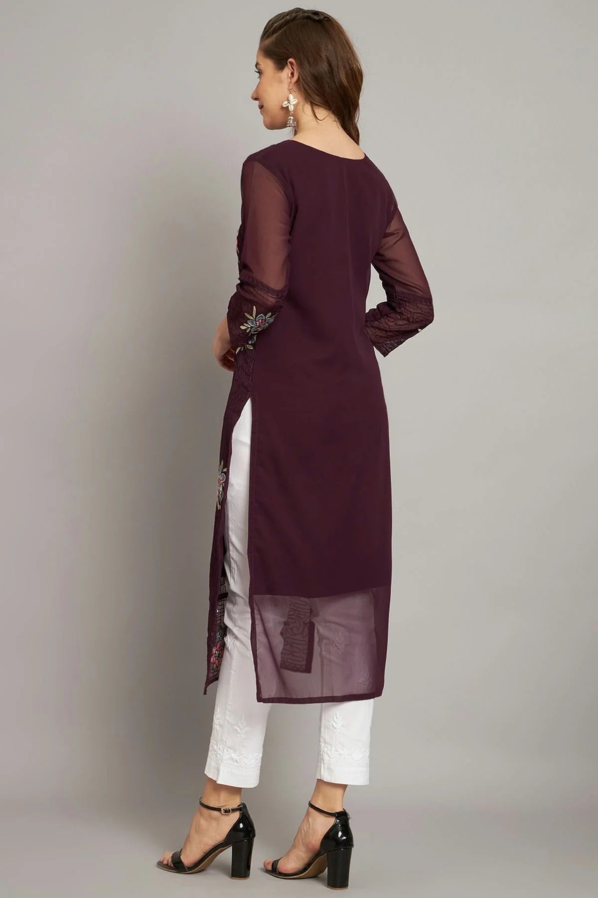 Wine Colour Georgette Kurti KR1111213 A